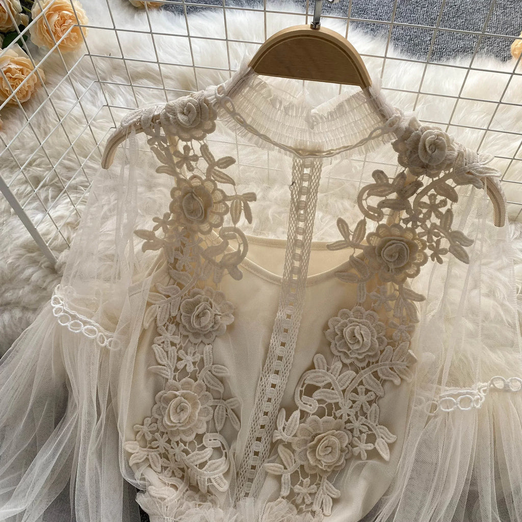 Lace Puff Long Sleeve Blouse Vintage Fashion Blouses Elegant Femme Blusas Korean Woman Tops Women Shirts Clothing Dropshipping