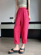 Load image into Gallery viewer, New Women&#39;s Checkered Cotton Hemp High Waist Casual Haren Pants Summer Korean Fashion Loose Women Seven Split Wide Leg Pants