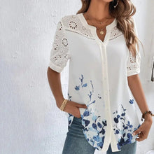 Load image into Gallery viewer, Temperament Casual Lace Woman Shirt Fashion Loose Shirt Woman Elegant Short Sleeve Blouse Holiday Weekend