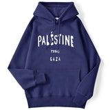 Winter Woman Hoodies Palestine Gaza Letter Printed Pullovers Breathable Loose Warm Pocket Sweatshirts Casual Ladies Streetwears