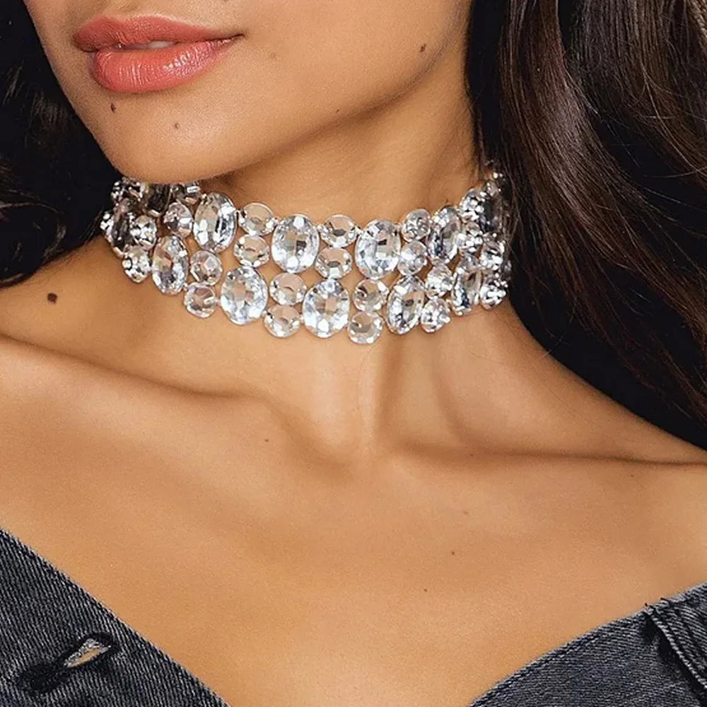 Stonefans Large Rhinestone Geometric Multi-Row Necklace Choker Irregular Crystal Collar Necklace Party Jewelry for Women