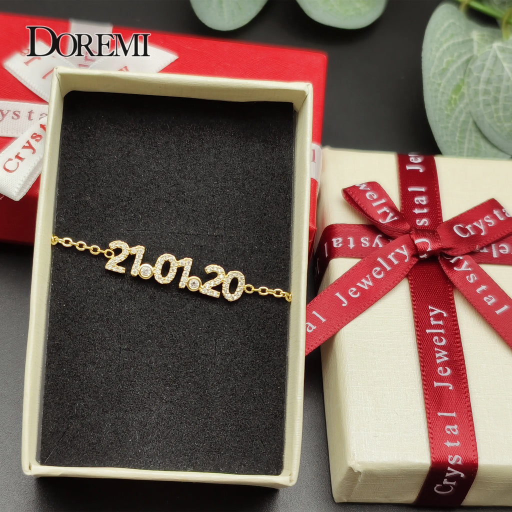 DOREMI New Crystal Name set Jewelry Personalized Birthstone Number Necklace & Bracelet Nameplate Pendant Women hristmas Gifts