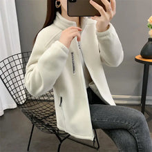 Load image into Gallery viewer, Winter Women Sweatshirt Coat Casual Loose Zip Up Cardigan Long Sleeve Sweatershirt Reversible Polar Fleece Stand Collar Coat