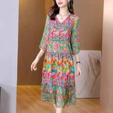 Load image into Gallery viewer, Summer Dress 2023 Woman Silk Floral Dress Elegant Long Beach Vintage Dresses for Women