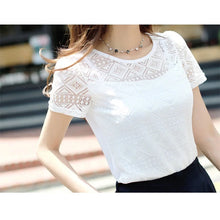 Load image into Gallery viewer, Women Summer Chiffon Blouse Lace Crochet Female Korean Shirts Ladies Blusas Tops Shirt White Blouses Slim Fit Tops 2024 New