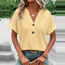 Load image into Gallery viewer, 2023 New Fashion Women Blouses Casual Jacquard Button V-Neck Solid Loose Shirts Summer Short Sleeve Oversized Tops Female