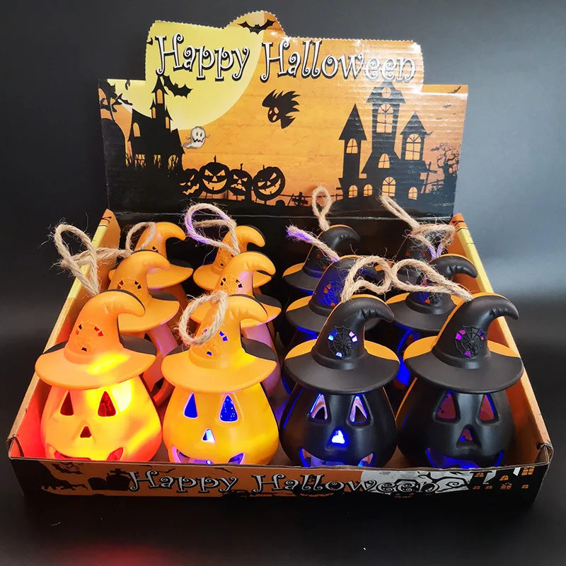 LED Halloween Pumpkin Ghost Lantern Lamp DIY Hanging Scary Candle Light Halloween Decoration for Home Horror Props Kids Toy