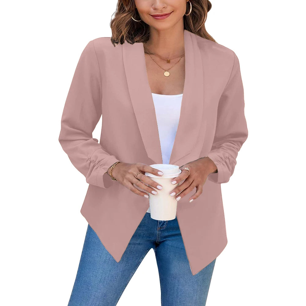 Summer Black Blazers Women 2024 Female Office Lady Nine Quarter Blazer Open Stitch Womens Slim Coats Femme Ladies Notched Tops