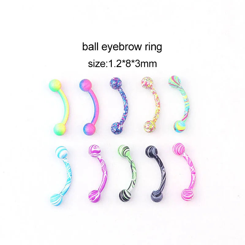 2/5/10Pcs Mix Eyebrow Piercing Set Curved Barbell Earring Rook Piercing Bulk Tongue Piercing Snake Bite Eyebrow Jewelry Pack