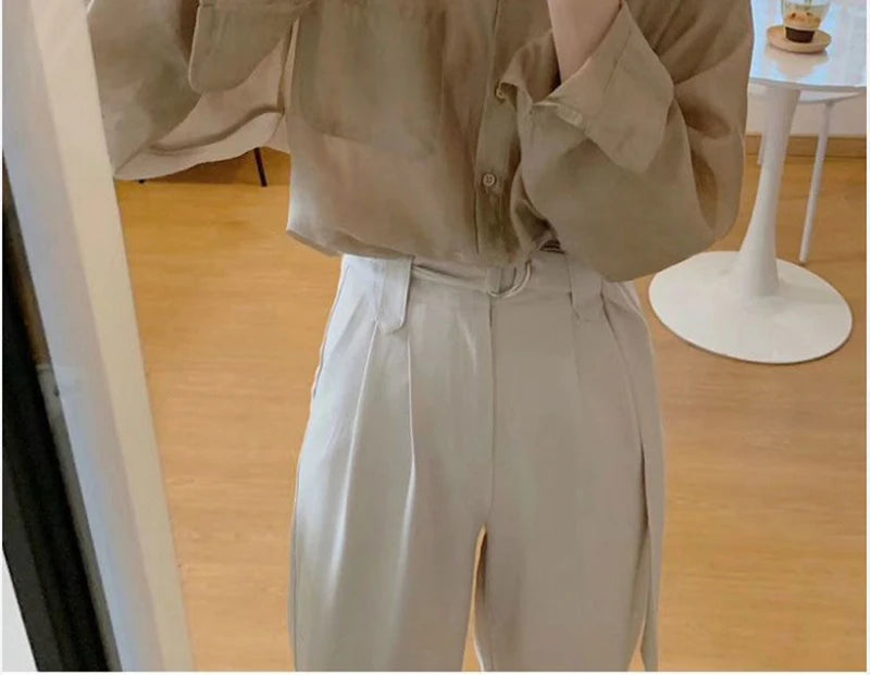 White Shirt Women Fashion Simple Preppy Style Summer Thin Top Casual All Match Korean Loose Long Sleeve Sunscreen Blouse New