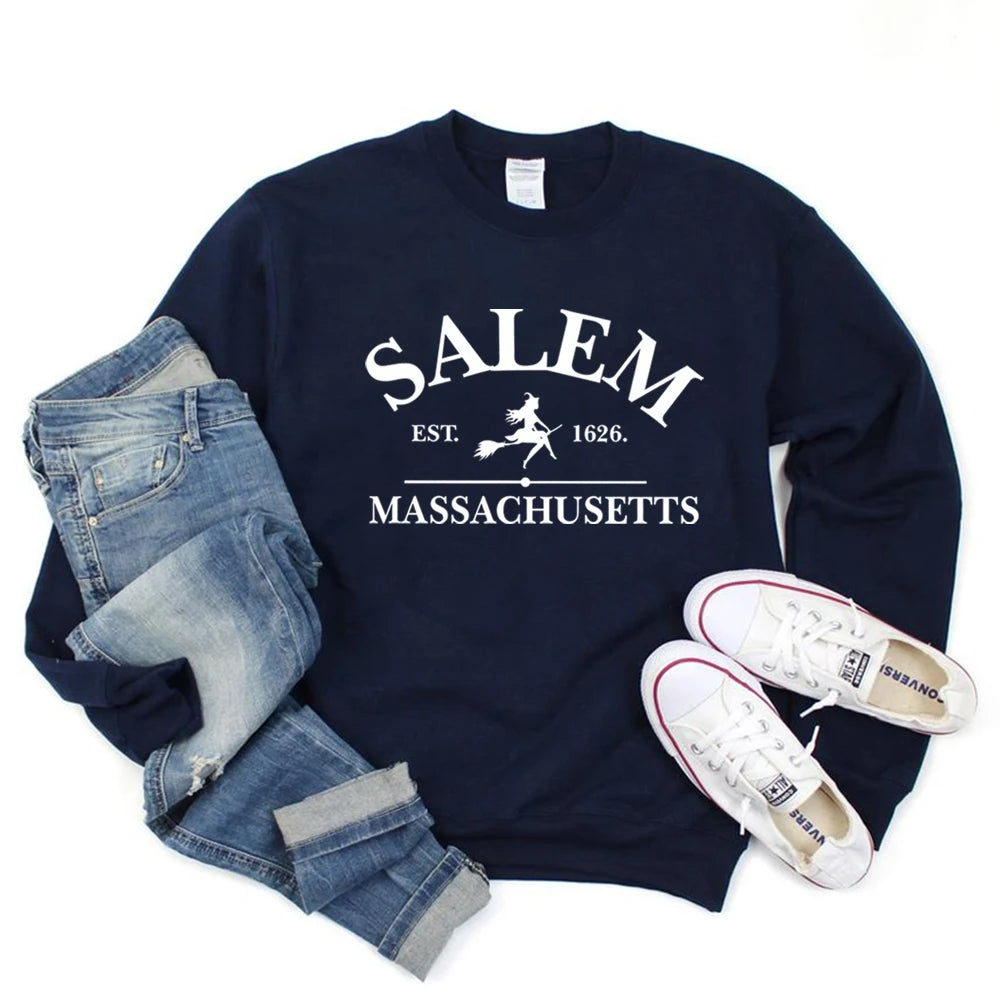 Salem Massachusetts Sweatshirt Halloween Pullover Salem Witch Sweatshirt Women Graphic Hoodies Streetwear Hoodie Halloween Gift