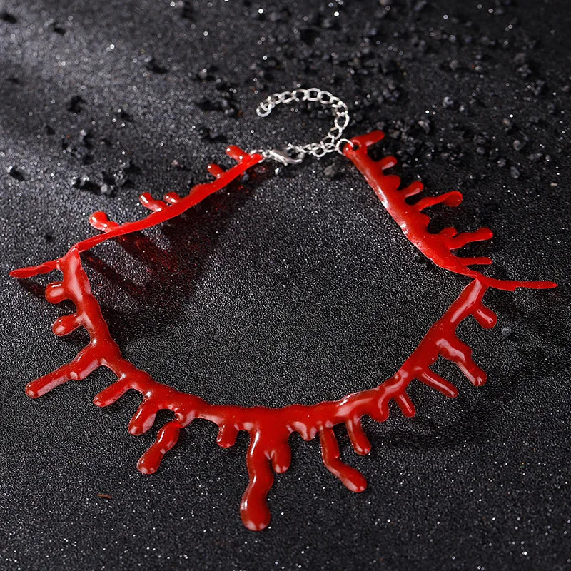 Halloween Bloody Necklace Women Chokers Necklaces Fear Blood Drop Necklace Vampire Teeth Red Blood Drip Chokers Halloween Party