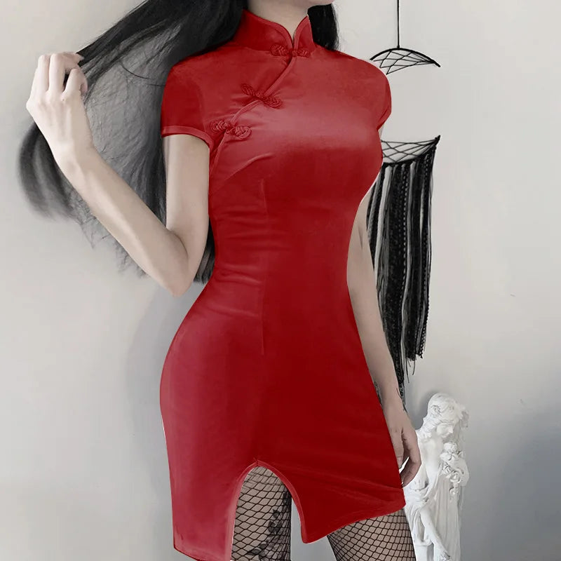 Goth Dark Women Dress Cheongsam Chinese Style Skinny Mini Dress Streetwear Sexy Vintage Haraiuku Summer Women Clothing Slim 2023