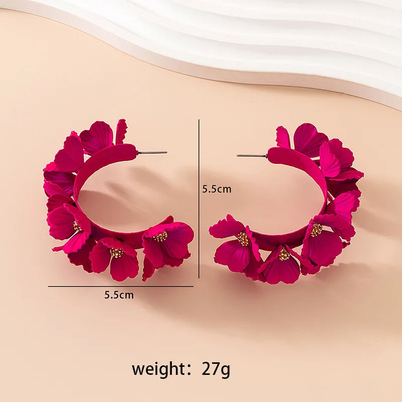 Fashion New Design Multi-layer Flower C-shaped Earrings for Women Party Painting Lacquer Floral Elegant Earring Jewelry