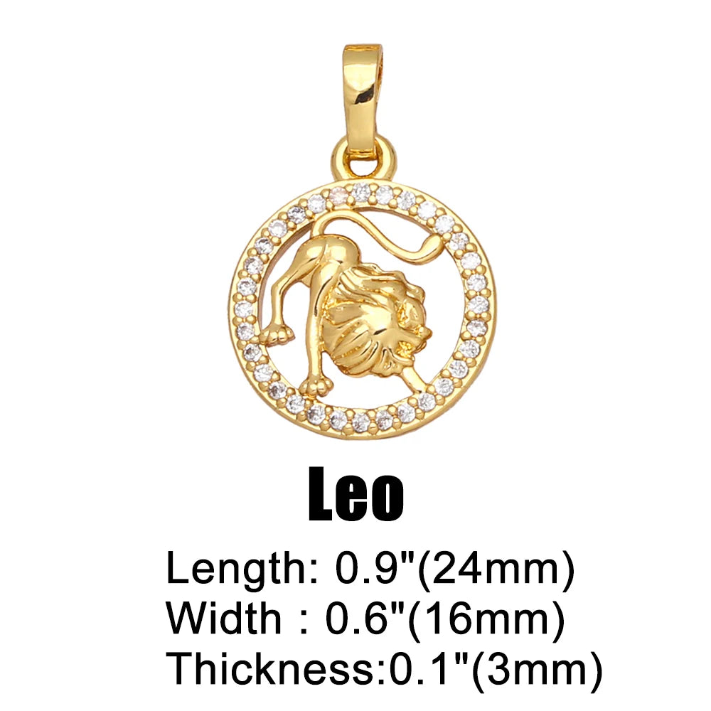 OCESRIO 12 Constellation Zodiac Charms for Jewelry Making Gold Plated Copper Zircon Supplies for Jewelry Findings pdta618