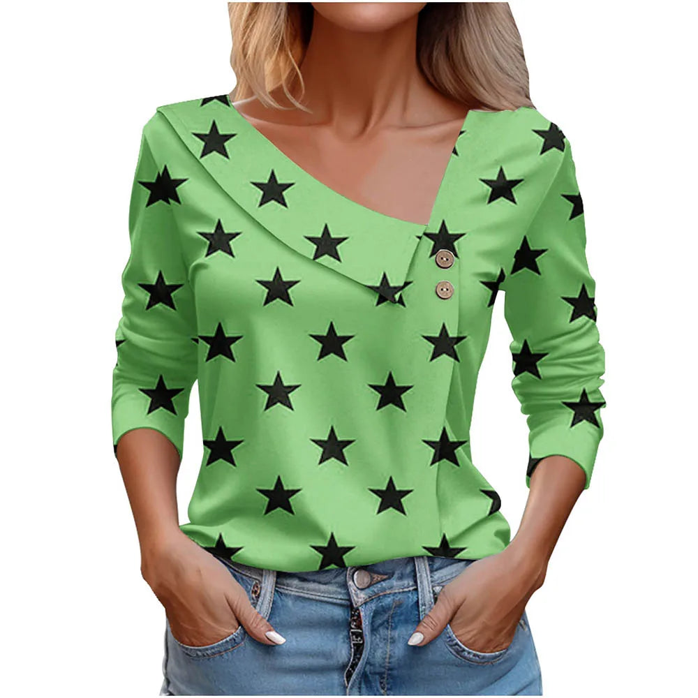 T Shirt For Women Fashion Long Sleeve Top White Floral Print Shirts And Blouses Autumn Winter Clothes For Women 2024