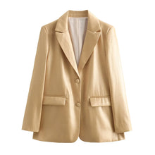 Load image into Gallery viewer, TRAFZA Spring Fashion Women Blazer Tops Gold Turn-Down Collar Long Sleeves Pockets Single Breasted Female Chic Coats Office Lady