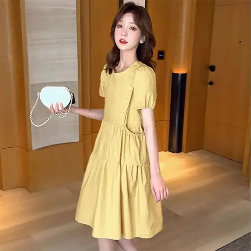 Yellow Short Silk Women's Dress Black Mini Female Dresses 2024 Kawaii Clothing Cute Fairy Chiffon Satin New in Cotton Luxury Xxl