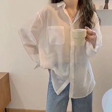 Load image into Gallery viewer, White Shirt Women Fashion Simple Preppy Style Summer Thin Top Casual All Match Korean Loose Long Sleeve Sunscreen Blouse New