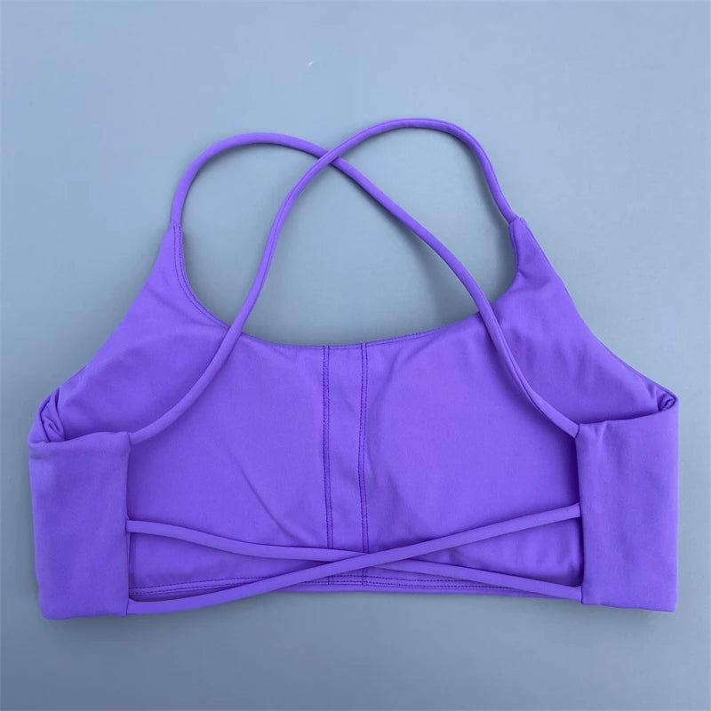 Women Sports Bra Sexy Cross Straps Back Fitness Bralette High Impact Gym Yoga Workout Crop Top Vest Push Up Running Underwear