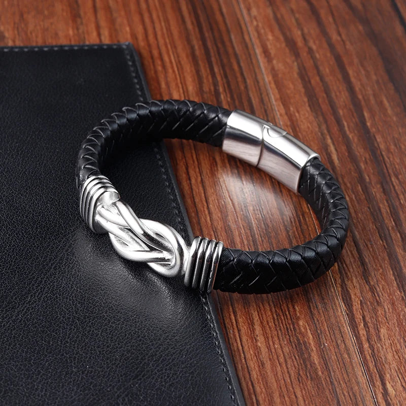 Stainless Steel Genuine Leather Men Bracelet Black/Brown Color Multi-Layers Accessories Jewelry For Male Female Couple Gift