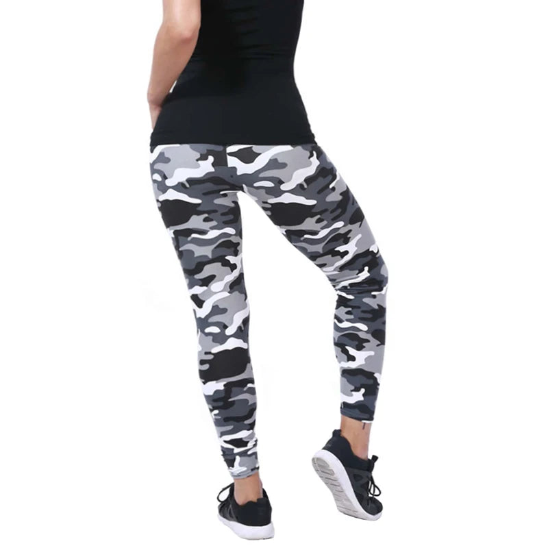 Camouflage Print White Gray Women Blazer Leggings High Elastic Slim fit Tight Cropped Pants