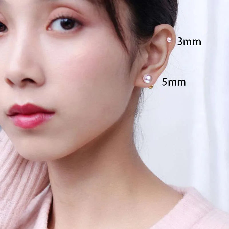 2pcs Stainless Steel Pearl Cartilage Helix Ear Piercing Stud Earrings For Women 3/4/5/6/7mm Tragus Piercing Earring Body Jewelry