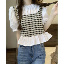 Load image into Gallery viewer, Sweet Spliced Ruffles Striped Puff Sleeve Fake Two Piece Blouse Women&#39;s Clothing 2023 Summer New Casual Pullovers Plaid Shirt