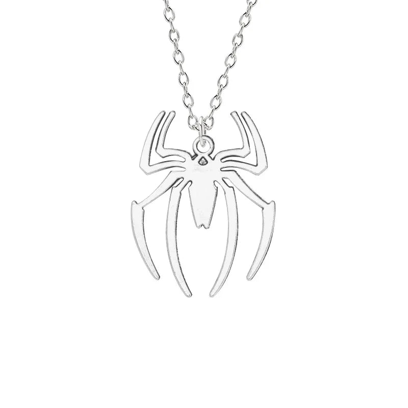 Kpop Fashion Spider Halloween Pendants Round Cross Chain Mens Necklaces Silver Color Neck Chain Gothic Couple Streetwear Gifts