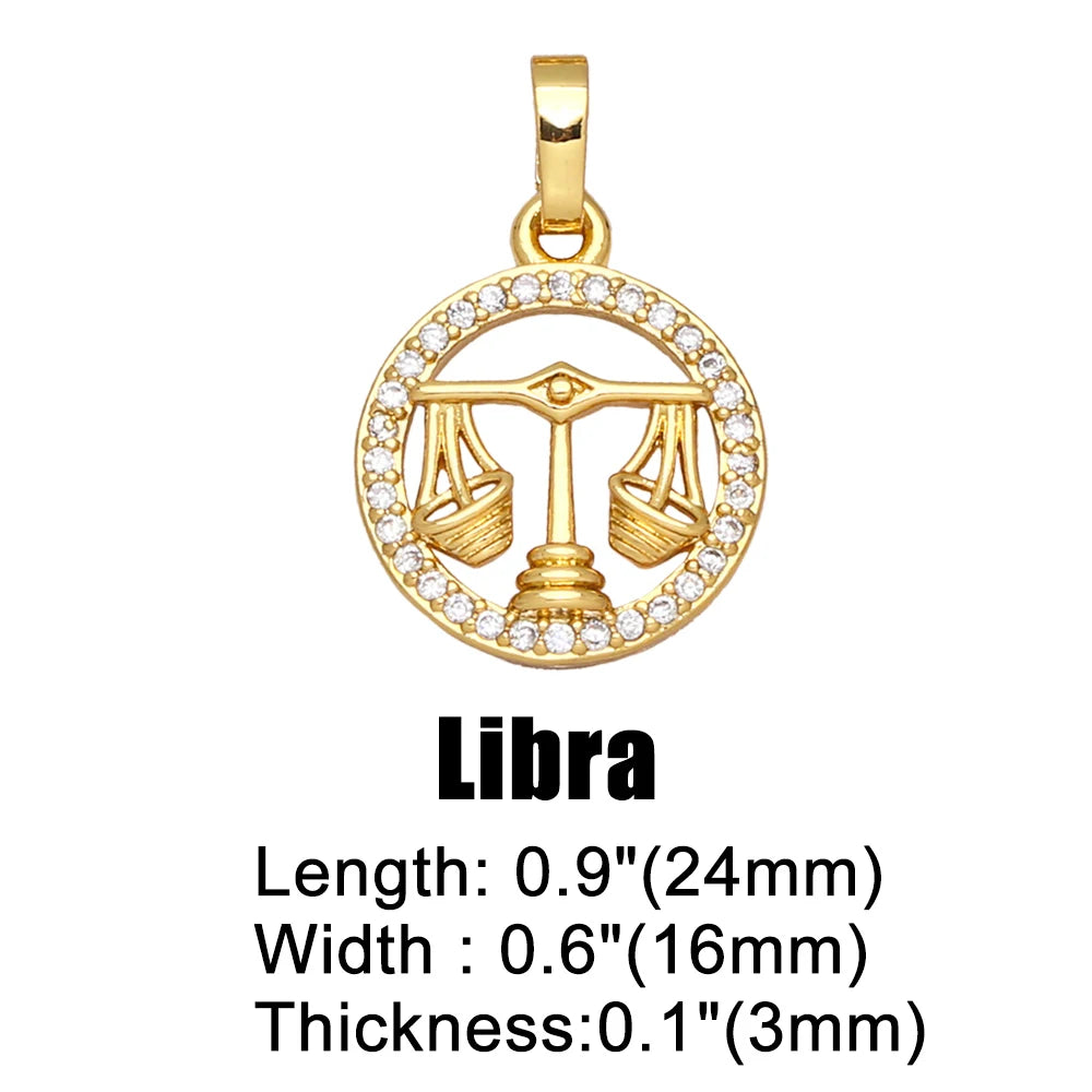 OCESRIO 12 Constellation Zodiac Charms for Jewelry Making Gold Plated Copper Zircon Supplies for Jewelry Findings pdta618