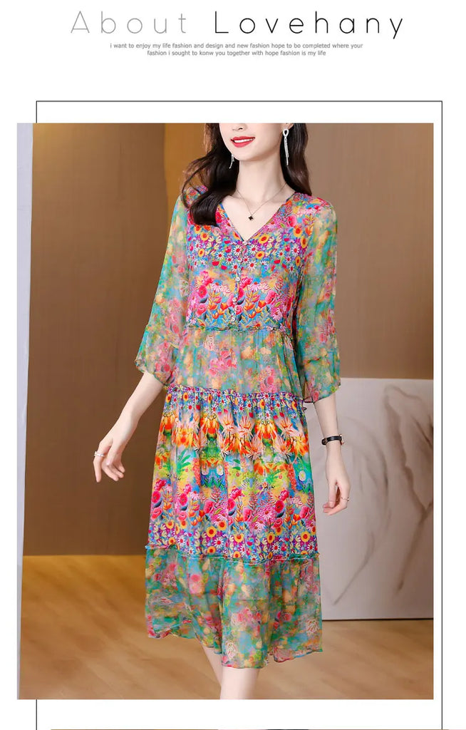 Summer Dress 2023 Woman Silk Floral Dress Elegant Long Beach Vintage Dresses for Women