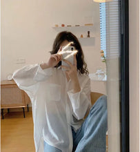 Load image into Gallery viewer, White Shirt Women Fashion Simple Preppy Style Summer Thin Top Casual All Match Korean Loose Long Sleeve Sunscreen Blouse New