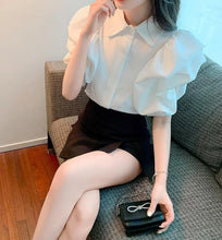 Load image into Gallery viewer, Korean Vintage Puff Sleeve Women Summer Chic Black Fashion Blouse Design Office Lady Tops Harajuku Casual White Tops