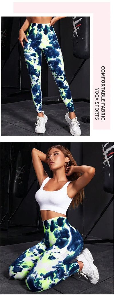 Seamless Knit Leegings Female Tie Dye Fitness Pants High Waist Hip Liftting Tights Outdoor Running Elastic Slim Yoga Leggings