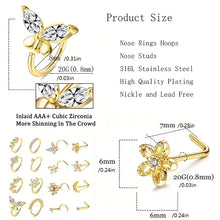 Load image into Gallery viewer, 1Pc 20G Nose Rings Studs for Women, Stainless Steel 20G Nose Rings Hoop Screw L Shaped Nose Stud Nose Ring Nose Piercing Jewelry