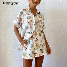 Load image into Gallery viewer, New Summer Casual Short Sleeve Print Button Turndown Collar Shirt Blouses High Waist Shorts Suit Women Elegant 2 Piece Set 2024