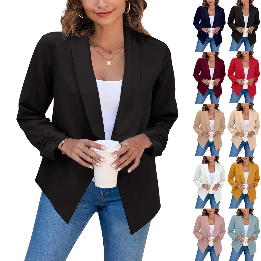 Summer Black Blazers Women 2024 Female Office Lady Nine Quarter Blazer Open Stitch Womens Slim Coats Femme Ladies Notched Tops