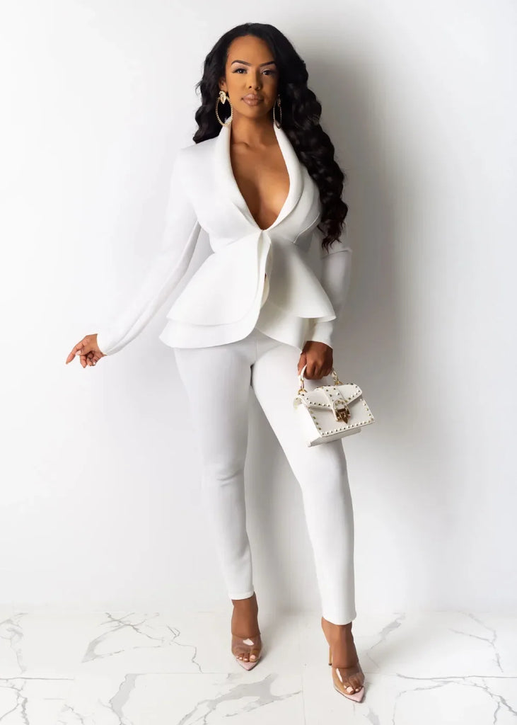 Women Fashion Women's Set Tracksuit Full Sleeve Ruffles Blazers Pants Suit Two Piece Set Office Lady Business Wear Uniform