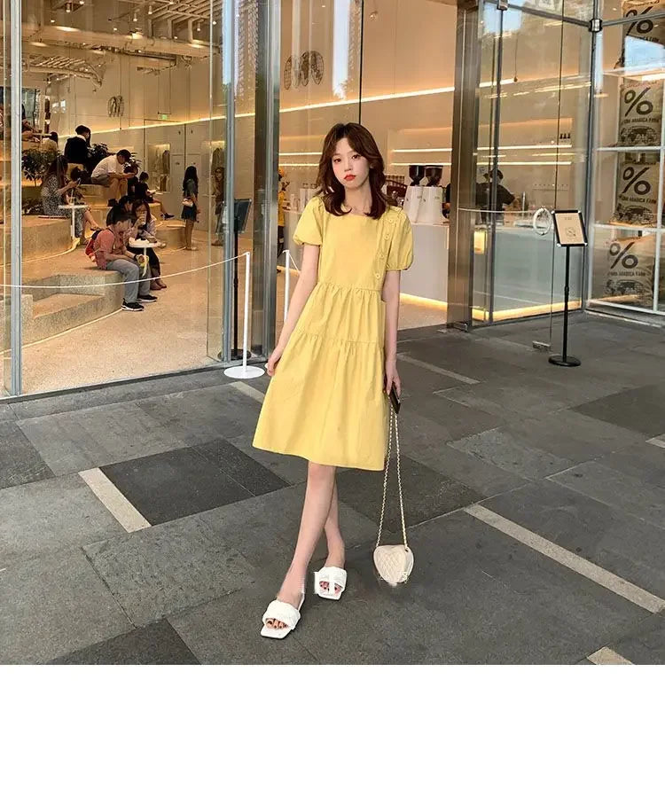 Yellow Short Silk Women's Dress Black Mini Female Dresses 2024 Kawaii Clothing Cute Fairy Chiffon Satin New in Cotton Luxury Xxl