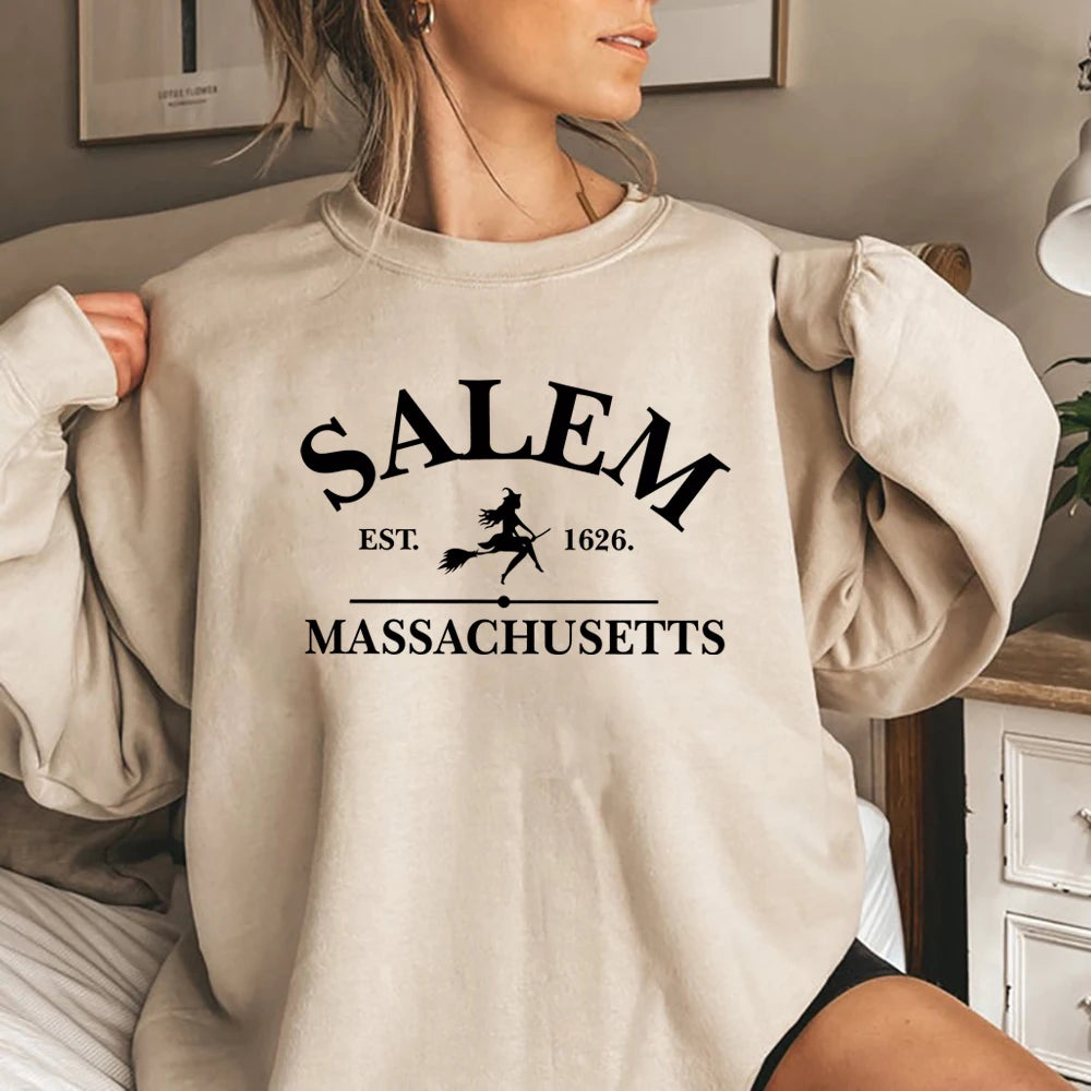 Salem Massachusetts Sweatshirt Halloween Pullover Salem Witch Sweatshirt Women Graphic Hoodies Streetwear Hoodie Halloween Gift