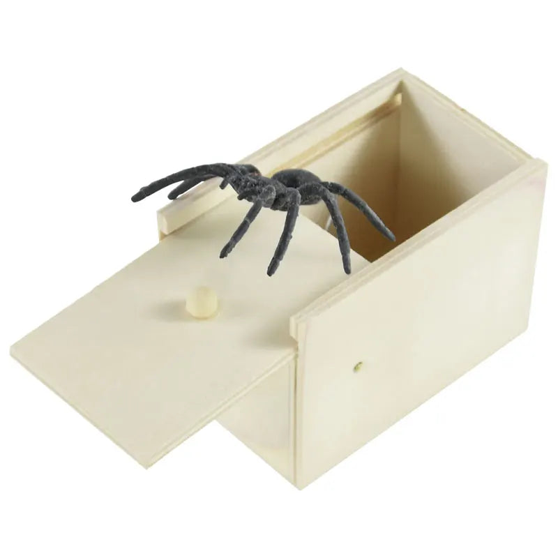 Simulation Spider With Wooden Box Kids Favors Tricky Prank Joke Toy Haunted House Horror Props Halloween Party Decor Supplies