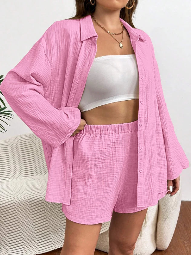 Solid Color Casual Loose Short Pants Sets For Women 2024 Elegant Summer Women's Two Pieces Suit Full Set Female Outfit Clothes