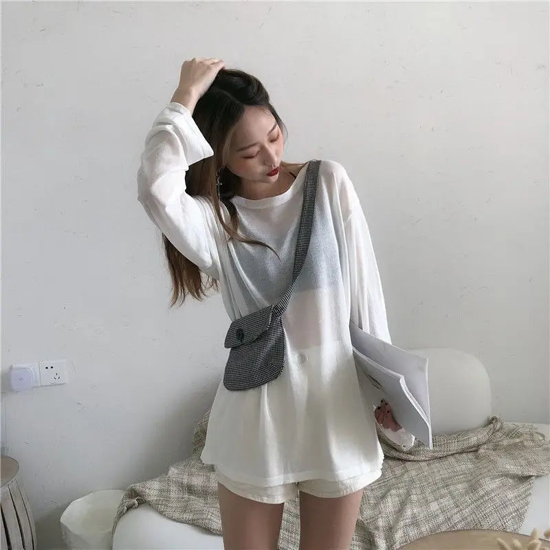 Sheer T-shirts Women Loose Korean Style Summer Sun-proof Casual Simple All-match Thin Lazy Fashion Ulzzang Temperament Classic