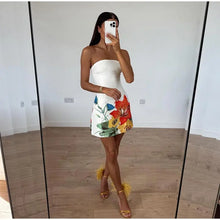 Load image into Gallery viewer, Women Print Off Shoulder Backless Mini Dress Elegant Strapless Sleeveless High Waist Vestidos Chic Female Night Club Party Robes