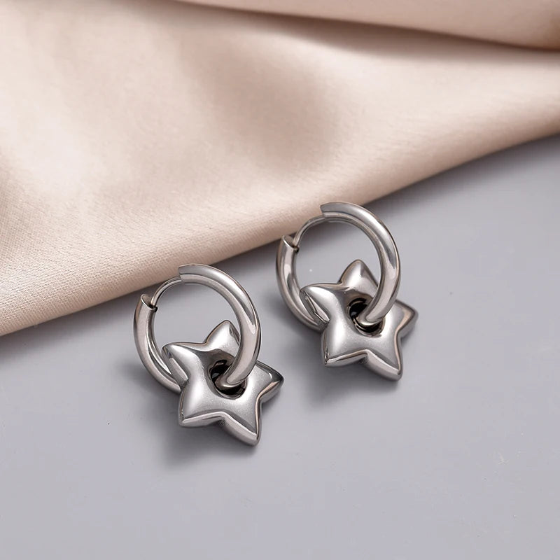 Classic Stainless Steel Heart Star Hoop Earrings For Women Punk Hip Hop Gold Silver Color Y2K Jewelry Female Earrings oorbellen