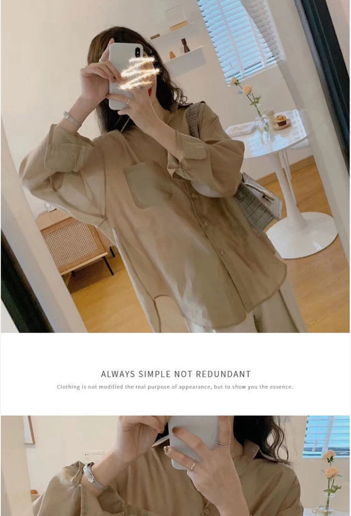 White Shirt Women Fashion Simple Preppy Style Summer Thin Top Casual All Match Korean Loose Long Sleeve Sunscreen Blouse New