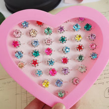 Load image into Gallery viewer, 12/36PCS/set Adjustable Kids Crystal Rings Jewelry Heart Star Square Open Finger Ring For Children Girl Party Gift