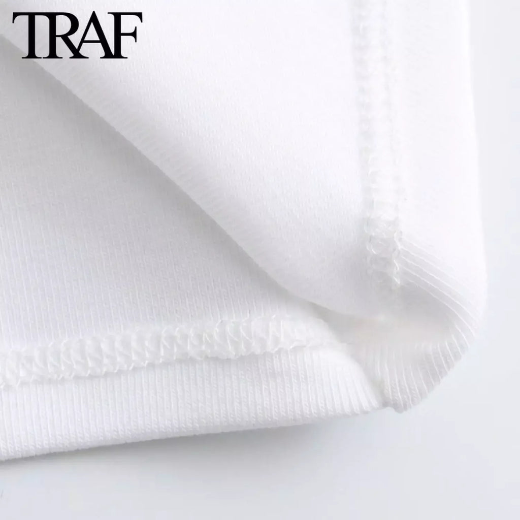 TRAF Women Fashion Spring New Long-sleeved Fold White Asymmetric Dress French Chic Female Sexi Mini Evening Clothing