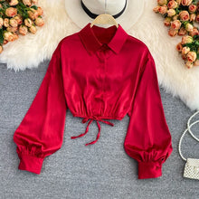 Load image into Gallery viewer, y2k tops woman blouse polo shirts satin long sleeve women blusas female shirt harajuku sexy pleated tee