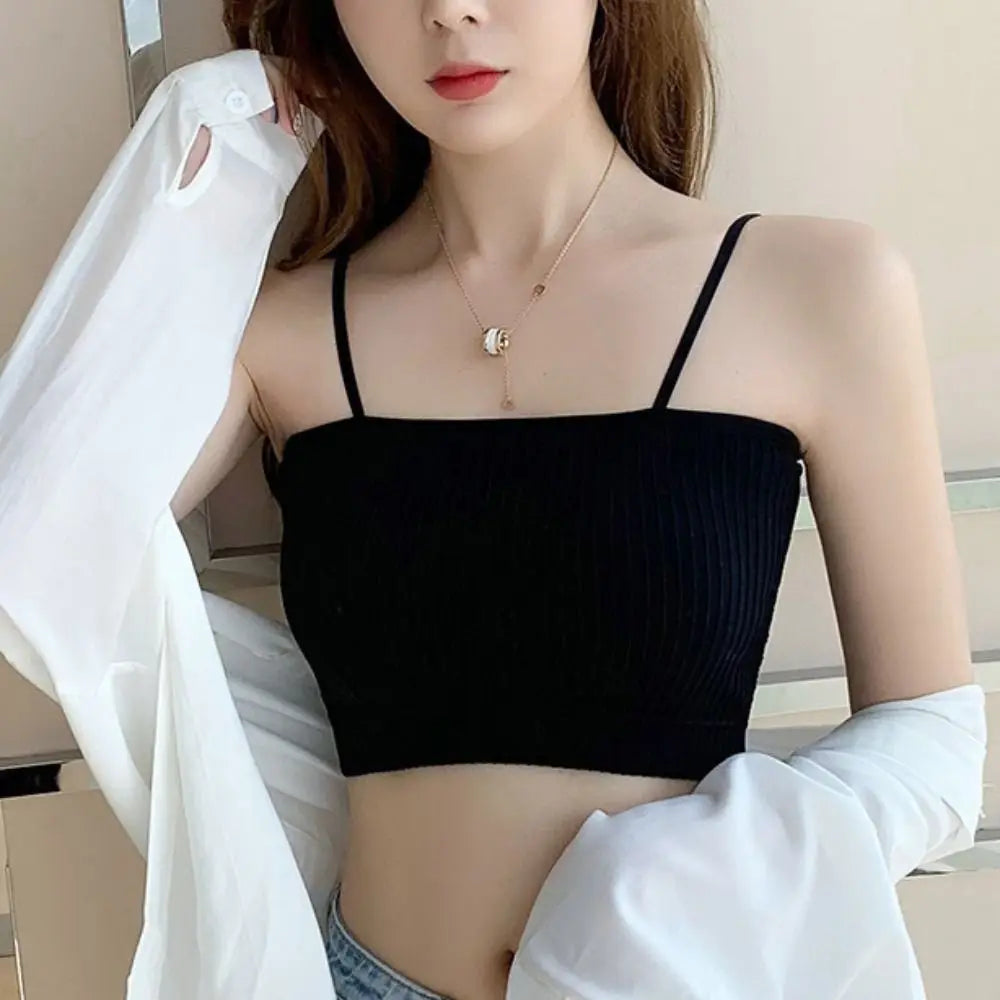 Slim Women Tank Top Fashion Korean Version Polyester Fiber Tube Top Underwear Breathable Bra Tank Top